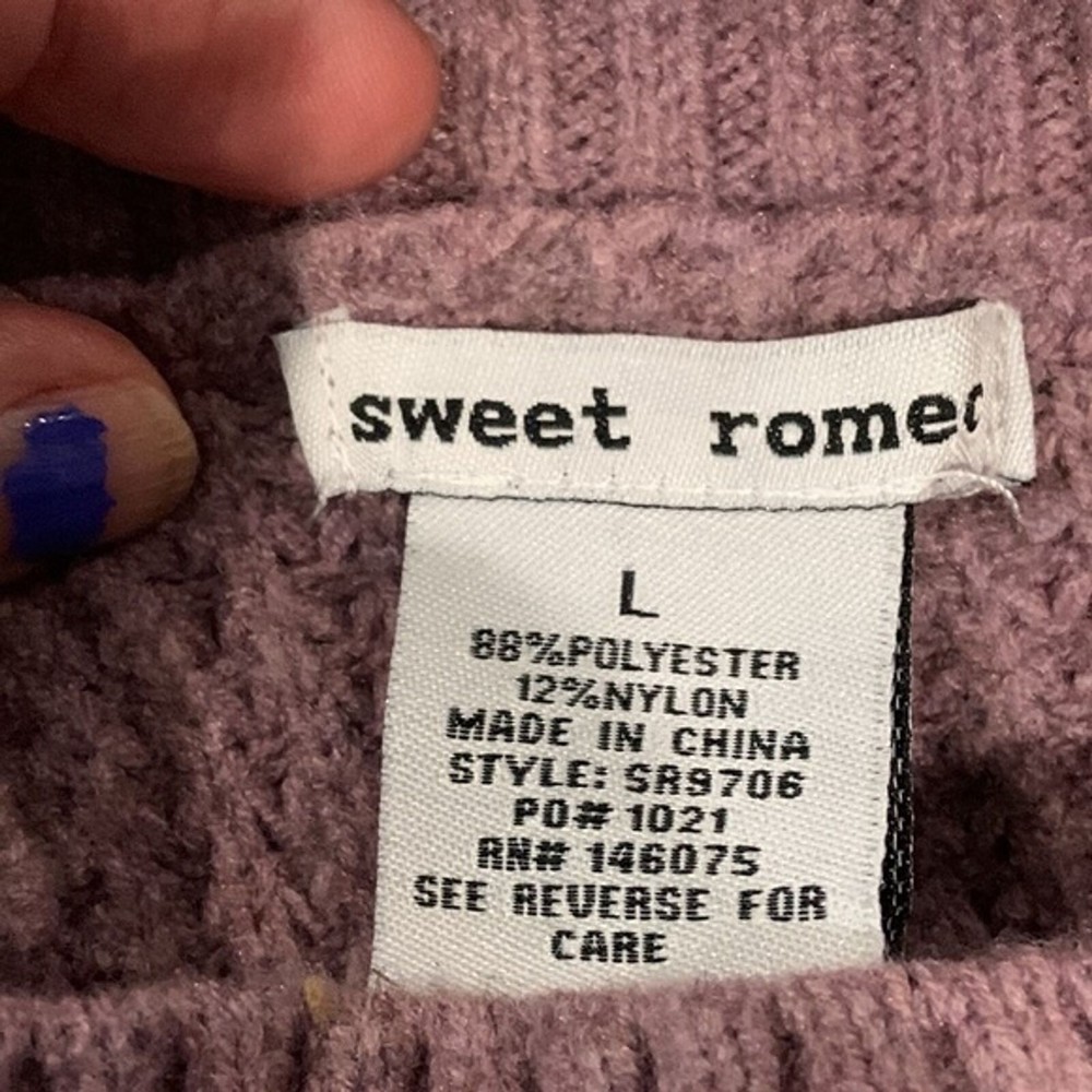 Sweet Romeo large waffle knit crew neck dark lavender sweater NWT - Picture 5 of 9